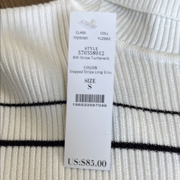 WHBM Striped Black and Off-White Turtleneck Sweater - Picture 2 of 3